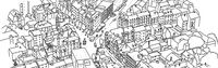 Skizze einer Stadt aus der Luft