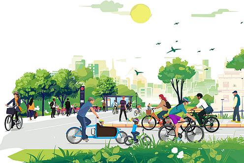 Titelgrafik zur Studie des Fraunhofer ISI zum Potenzial des Radverkehrs für Klimaschutz und Lebensqualität