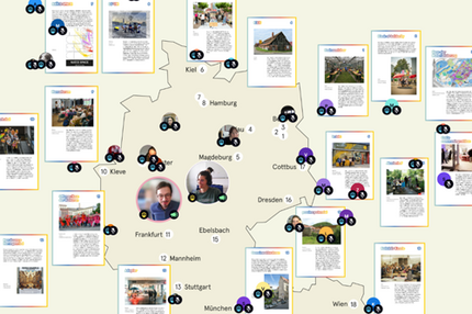 Deutschlandkarte zeigt die Standorte der 18 Initiativen der Stadtmachen-Akademie