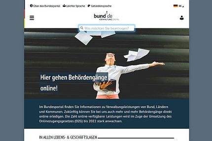 Screenshot Startseite Bundesportal Verwaltung digital
