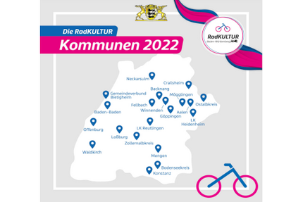 Karte zu den Radkultur-Kommunen in Baden-Württemberg 2022