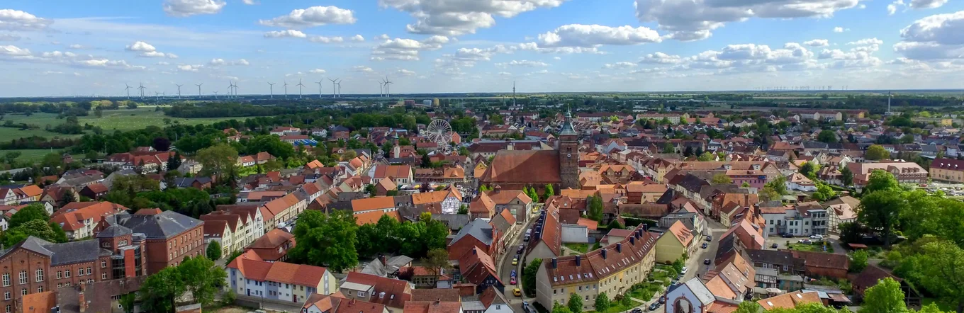 Veranstaltungsreihe Kleinstadt Web-Talks Luftansicht der Kleinstadt Osterburg in Sachsen-Anhalt