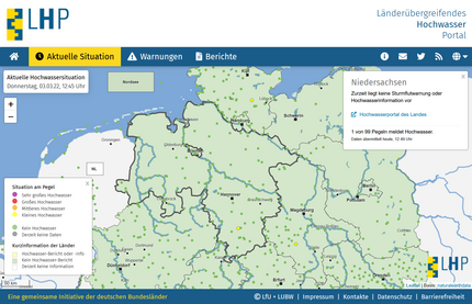 Screenshot der Webseite www.hochwasserzentralen.de