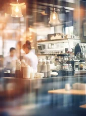 Café im Gewerbebereich Ein Café als Teil des gewerblichen Umfelds mit Fokus auf Gastronomie und Dienstleistungen.
