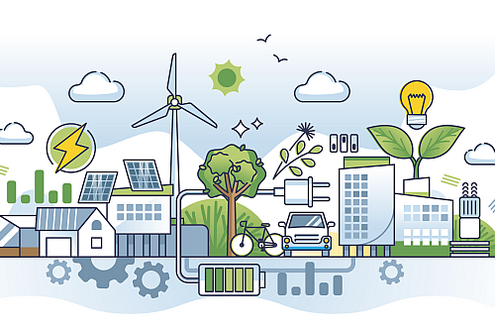 Illustration: Klimafreundliche Energieversorgung in der Stadt.