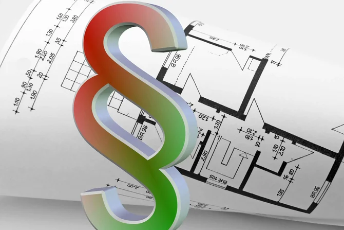 Paragraf zum Baurecht Ein Paragrafenzeichen als Symbol für rechtliche Regelungen und Gesetze im Bau- und Planungsrecht.