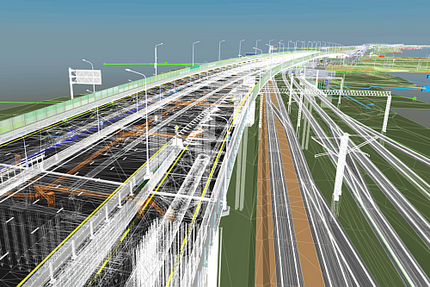 Illustration: BIM-Visualisierung von Brücke und Straße