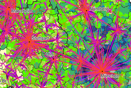 Pendeldistanzen und Pendlerverflechtungen in Deutschland - Kartenauschnitt © BBSR 2023