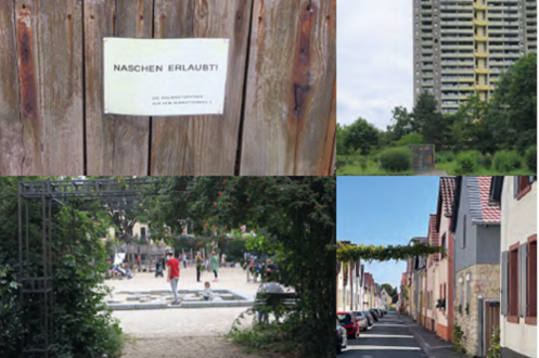 Fotos aus Tübingen, Berlin und Mainz illustrieren die verschiedenen Atmosphären in den Quartieren