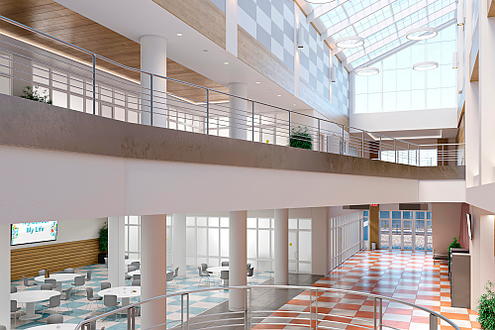 Eingangshalle eines modernen Schulgebäudes